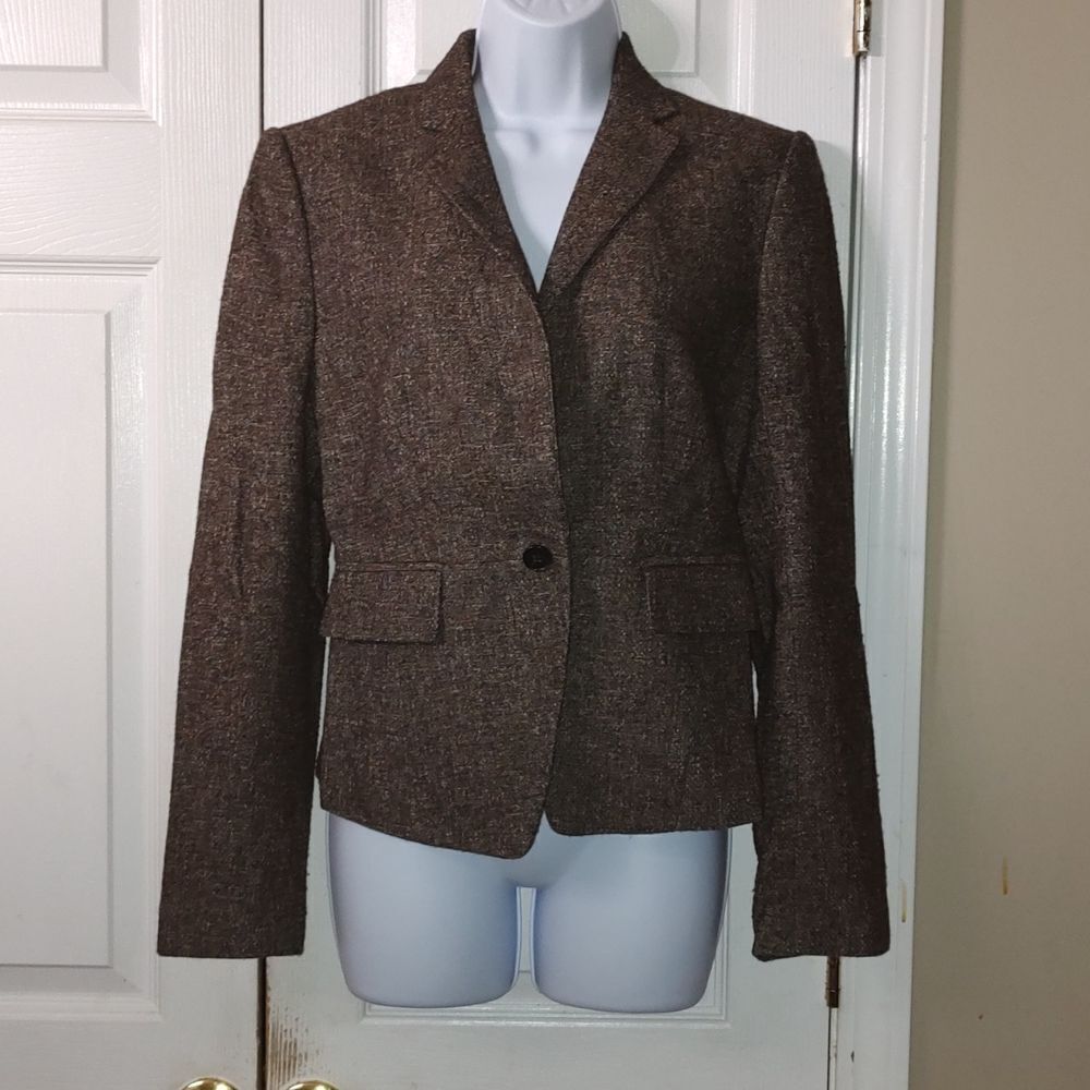 Ann Taylor brown tweed wool  lined blazer jacket   Sz 4